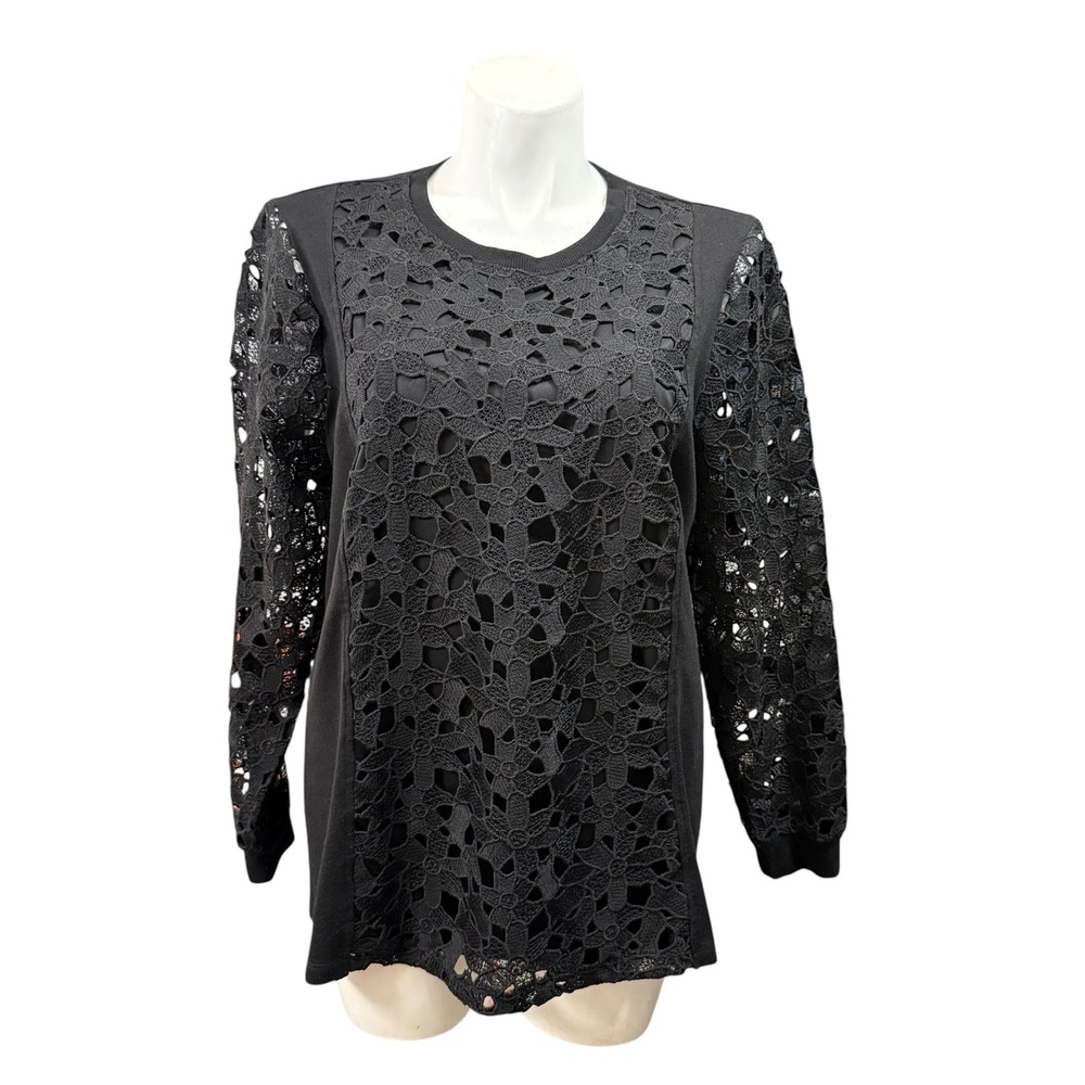 Lane Bryant Womens 18/20 Black Floral Crochet Lace Long Sleeve Top Sweatshirt